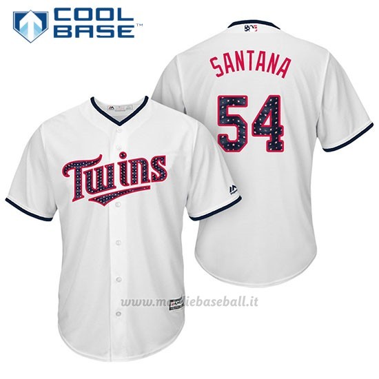 Maglia Baseball Uomo Minnesota Twins 2017 Estrellas y Rayas Ervin Santana Bianco Cool Base